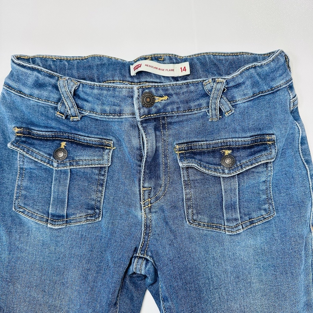 Levi's Girls Size 14 Regular Rise Flare Blue Denim Bootcut Pockets Adjustable - Picture 2 of 10